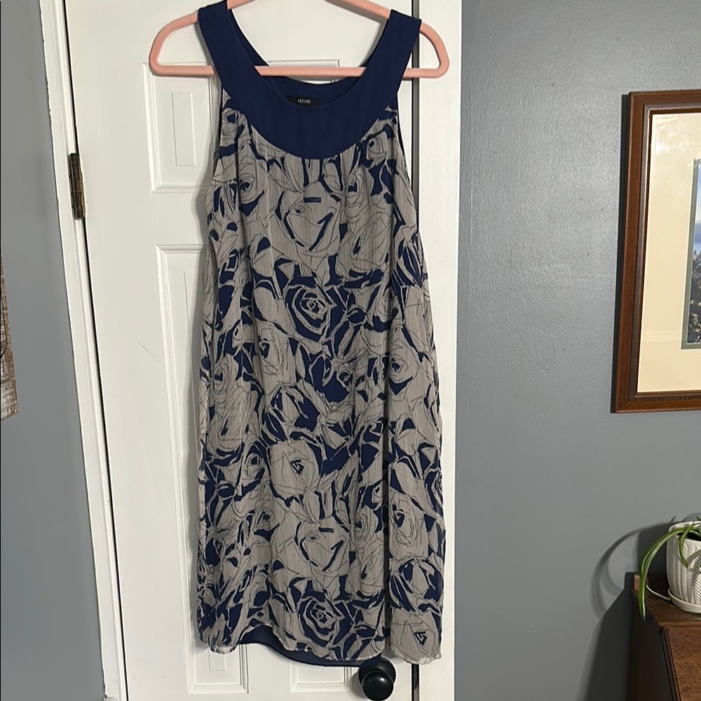 [AS-IS / TLC] Alfani 100% Silk Abstract Floral Halter Midi Dress Blue Sz 12